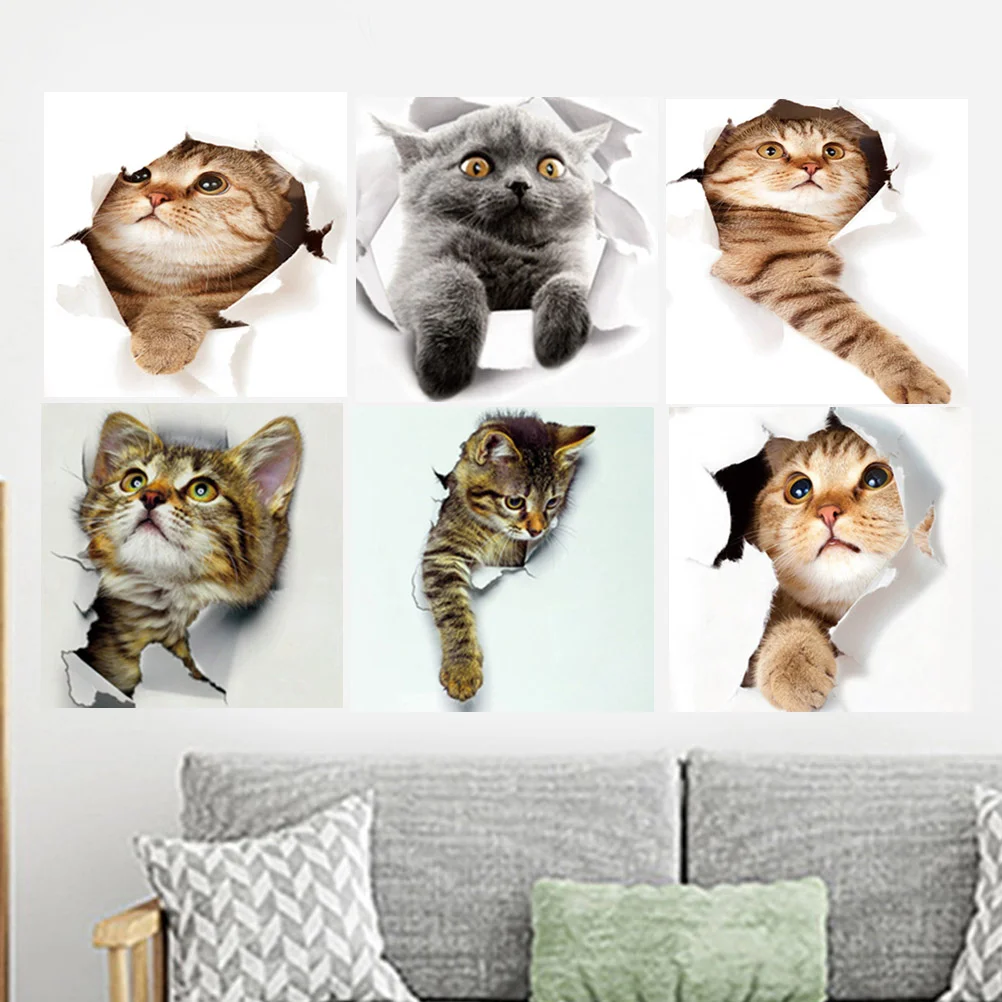 

6 Pcs Wall Decors Vivid Peel Stick DIY Removable 3D Cats Wall Murals Stickers for Kitchen Nursery Room Home decor