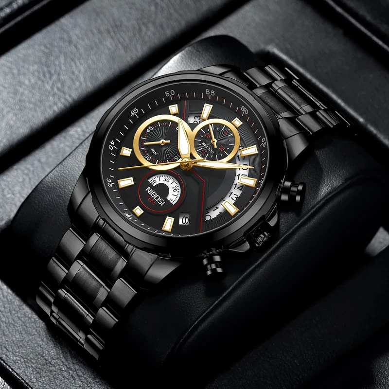 

NIBOSI Fashion Stainless Steel Quartz Watches Men's Date Waterproof Chronograph Wristwatches Sports Men Watch Relogio Masculino