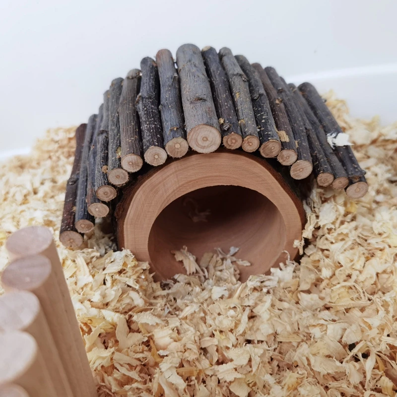 

Dwarf Hamster Hideout Natural Wood Climbing House Tube Shaped Hut for Small Hamsters No Nails Safe for Small Animals Y5GB