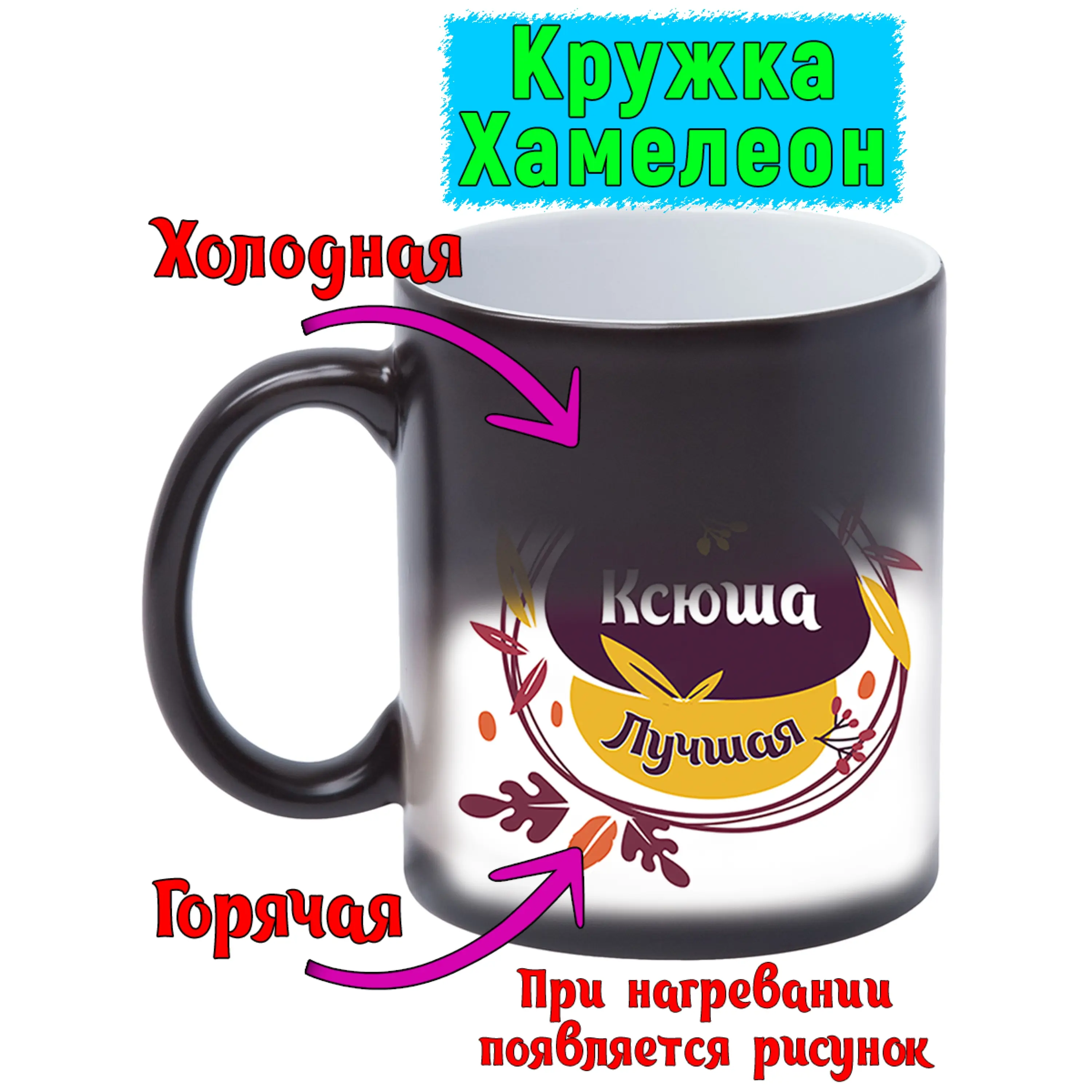 Кружка с именем Ксюша Листочки. керамическая именная. Ксения