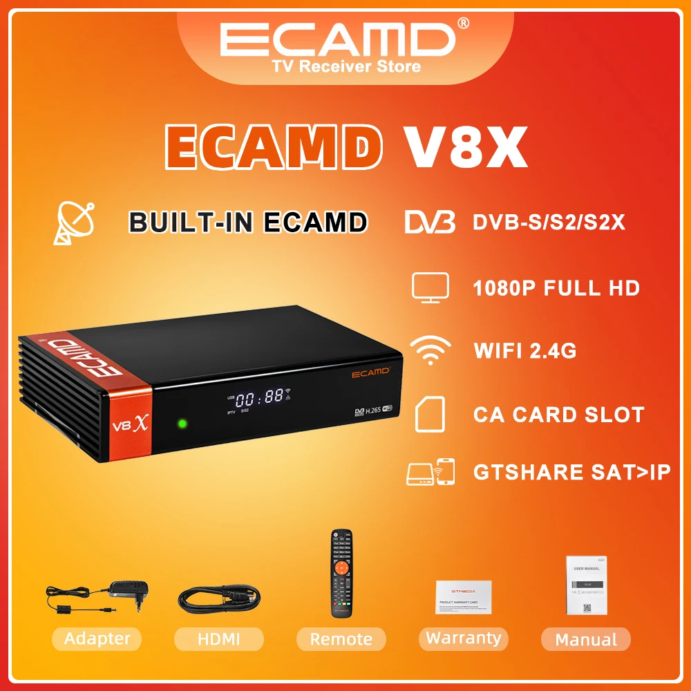 

Спутниковый ресивер ECAMD V8X DVB S2X, ТВ Медиаплеер, декодер H.265 1080P, встроенный 2,4G WIFI Ethernet, поддержка GTshare, ТВ-приставка