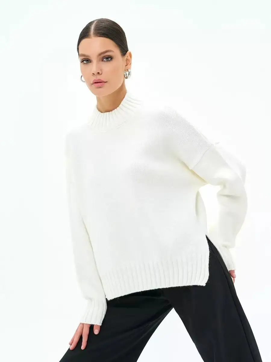 know dreamAutumn and winter warm sweater loose plus size fat MM knitted pullover solid color women's fashion