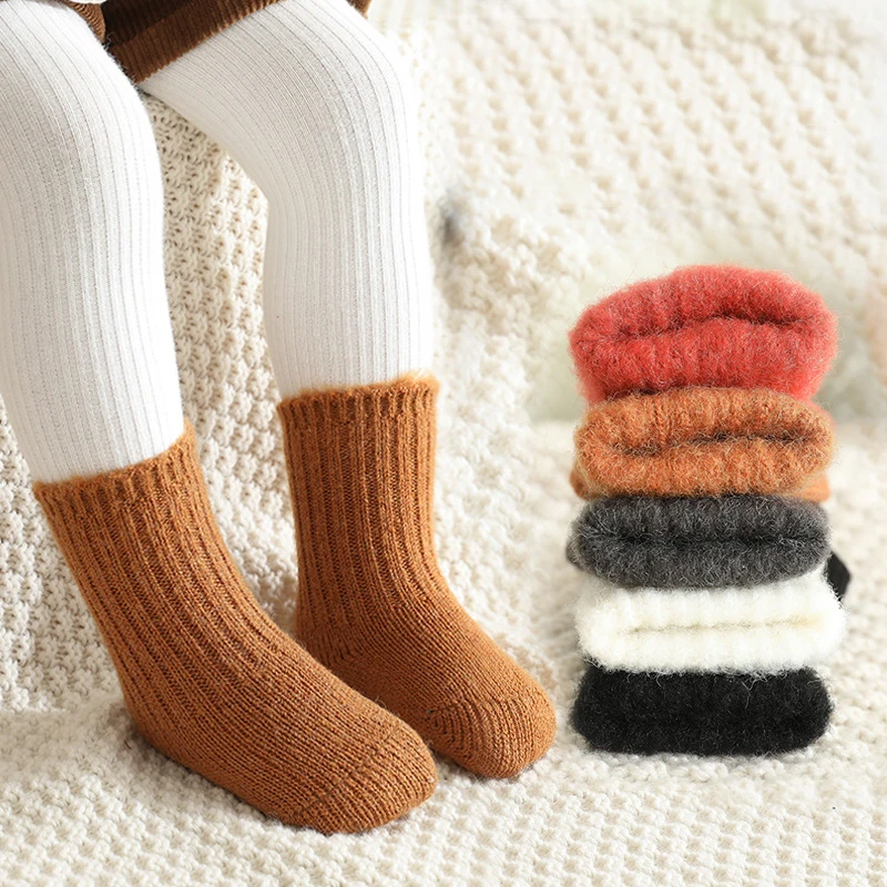 

Baby Socks Newborn Kids Autumn Winter Warm Sock Solid Color Accessories for 0-3 Years Child Thick Fleece Non-slip Floor Socks