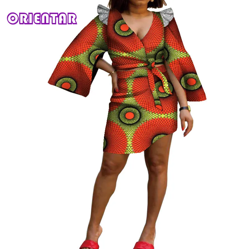 

2021 Spring Summer Traditional African Clothing Two Piece Set Women Bodycon Crop Tops+ Short Skirts African Clothes Sets WY8787