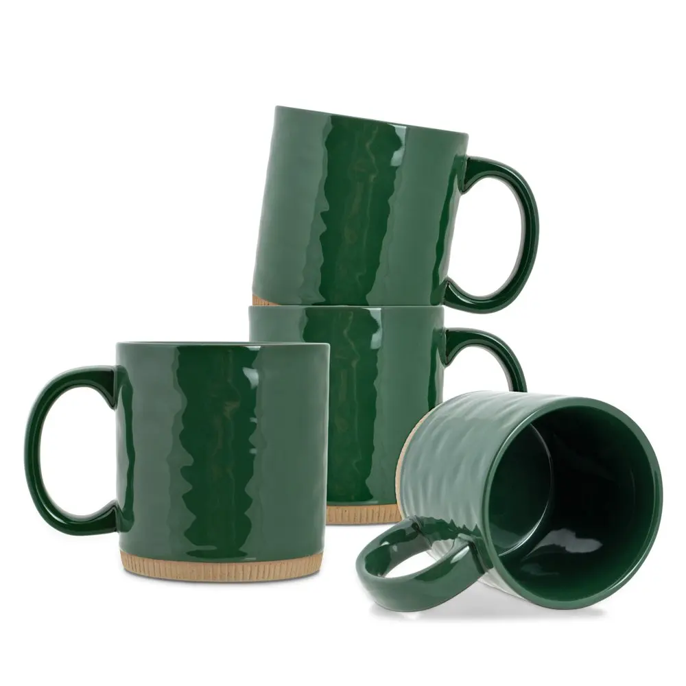 

Solid Green 13 ounce Glossy Ceramic Coffee Mugs Pack of 4