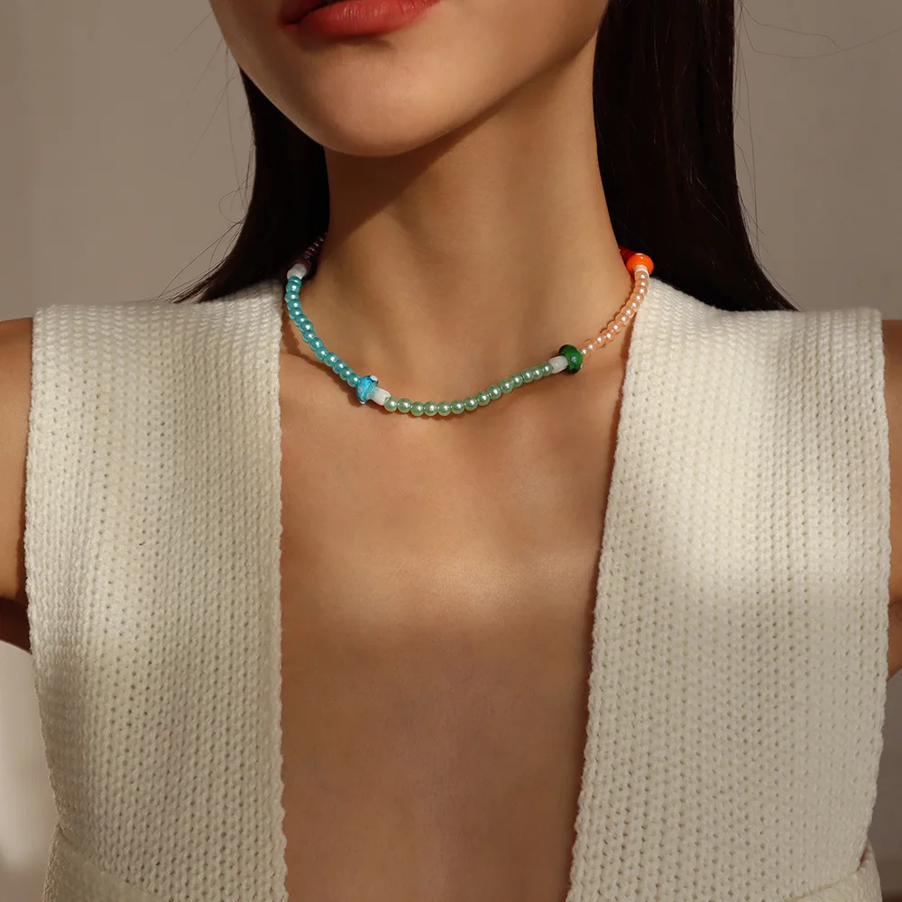 

2022 Candy Color Beads Choker Necklace Trendy Fashion Jewelry