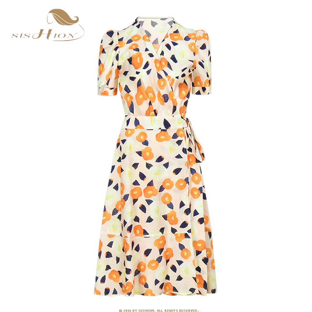 Summer Korean Elegant Yellow Floral Printed Dress For Women 2023 Sexy V Neck Slim Warp Dress Swing Ladies Mini Dress VD3970