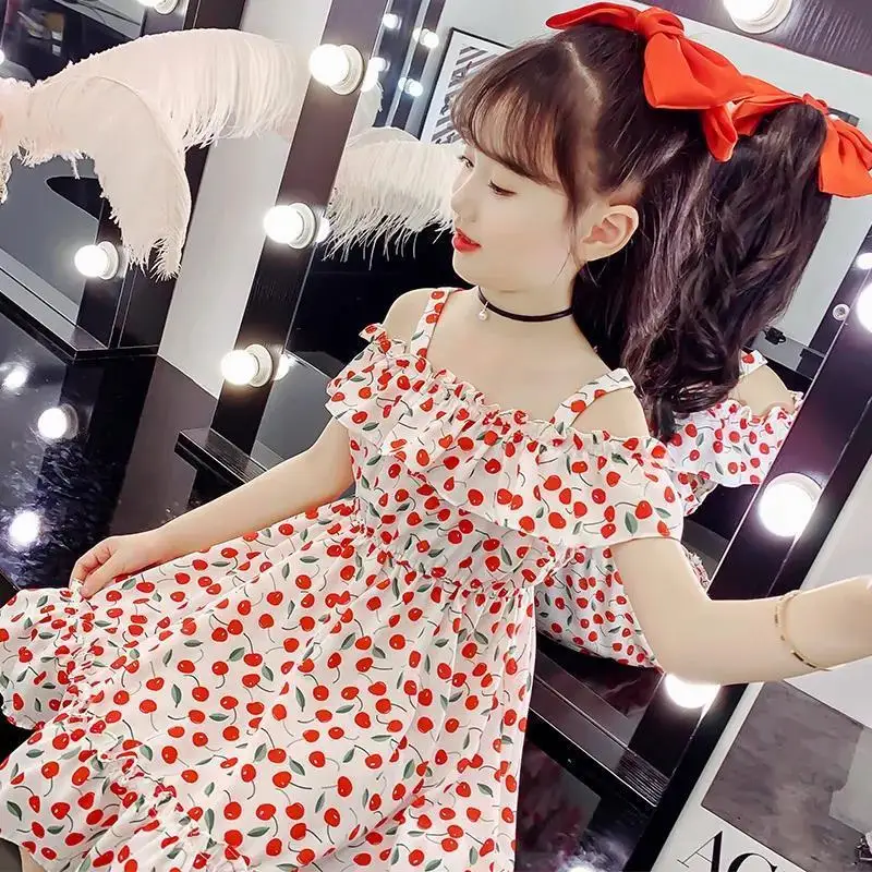 

Girls Summer Dress Elegant Princess Party Girls Dresses for Kids Sweet Comfortable Lace Chiffon Design Dress with Straps 7-12y
