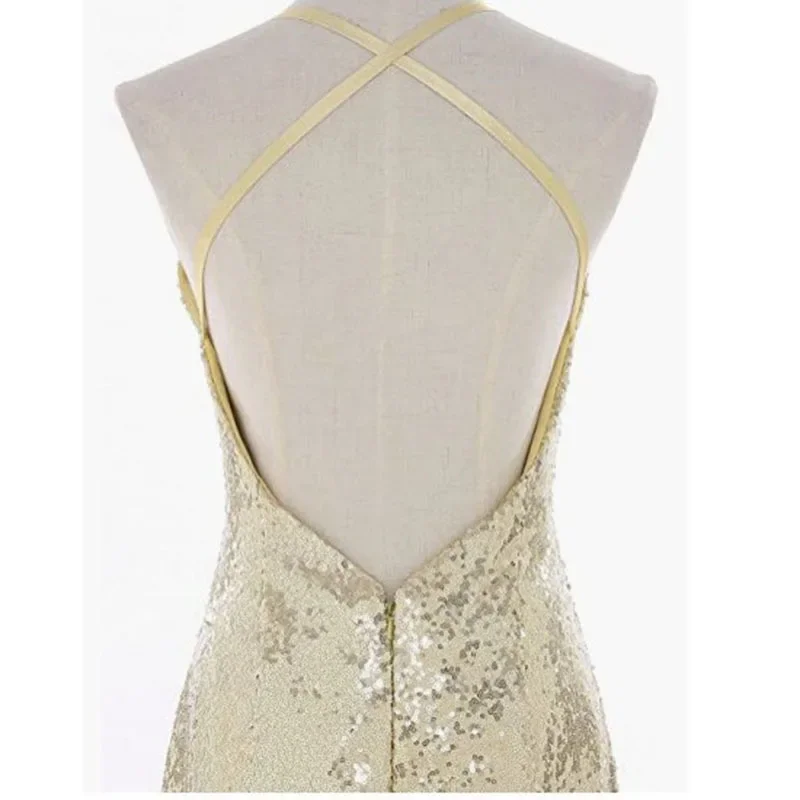 Женское вечернее платье-русалка синее платье с блестками V-образным вырезом