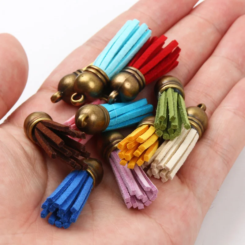 

Leather Tassel Beads Loose Spacer Beads For DIY Jewelry Making Handmade Keychain Pendants Charm Accessories 11x38mm 10pcs/Lot