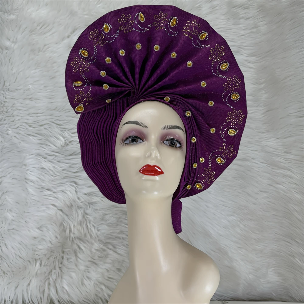 Головной убор Геле с нигерийской аппликацией Aso Oke уже сделано Auto Gele головной Ebi