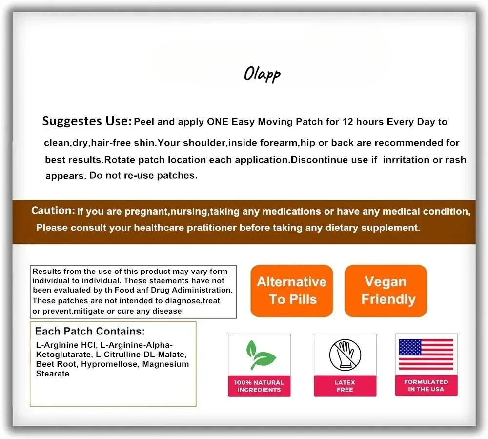 30 пластырей L-Arginine для мужчин L-Citrulline Complex с корнем свекла мужского здоровья