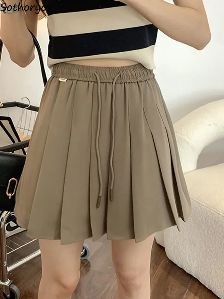 

Skirts Women Folds Simple All-match Korean Style Solid Sweet Comfortable Stylish Popular Classic Basics Ins Ladies Summer New