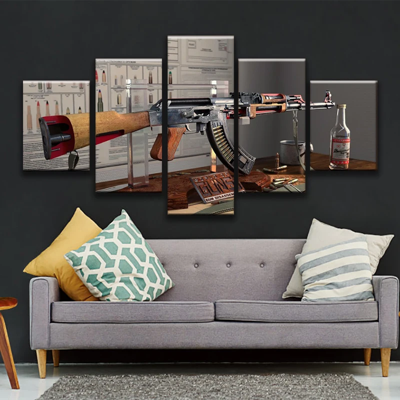

Canvas Painting Wall Art Pictures 5 Pieces Weapons AK-47 Canvas Printed Poster Home Decor For Living Room Modern Artwork