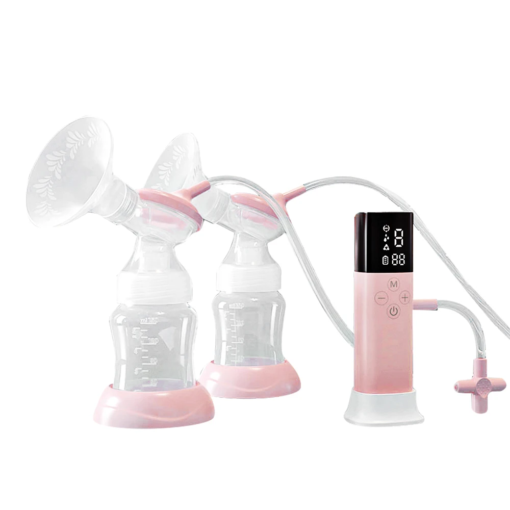 

Double Electric Breast Pump Hands Free for Breastfeeding 2 Modes 9 Suction Levels Built-in Battery with 2pcs 150ml Milk Bottles