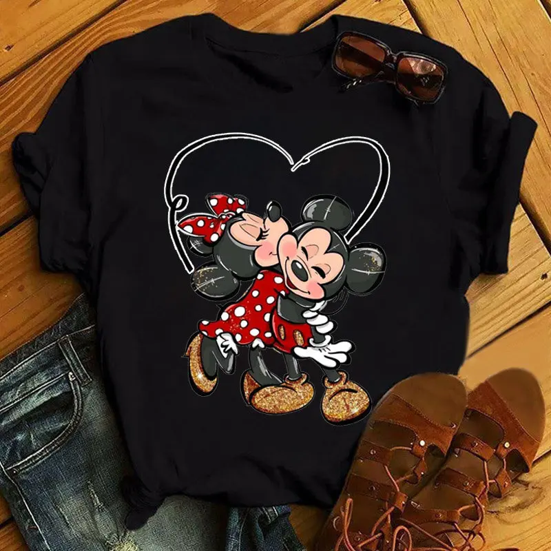 

2023 New Mickey and Minnie Pattern Women's Tops Women's Casual Round Neck Short Sleeves Summer Casual T-Shirts Couples T-Shirts