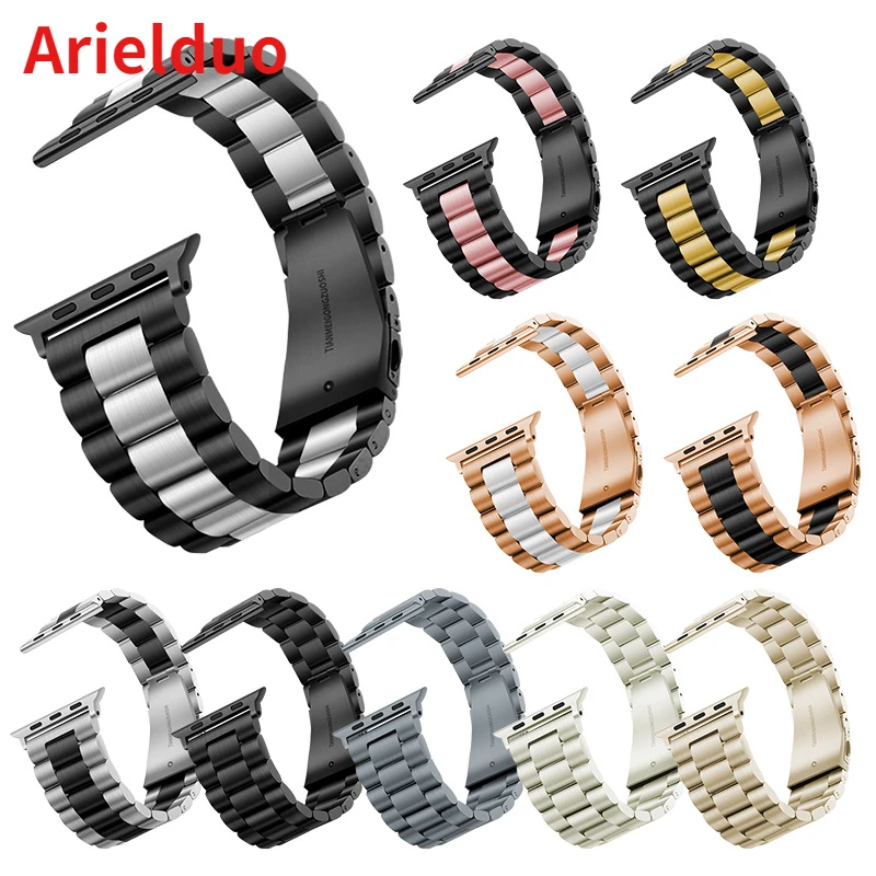 

Подходит для часов Apple watch, ремешок из нержавеющей стали с тремя бусинами iwatch7/6/SE/5, металлический ремешок для часов