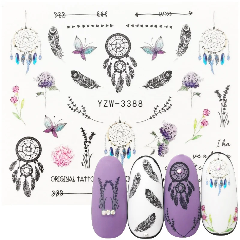 

1Pc Spring Water Nail Decal And Sticker Flower Leaf Tree Green Simple Summer DIY Slider For Manicuring Nail Art Watermark