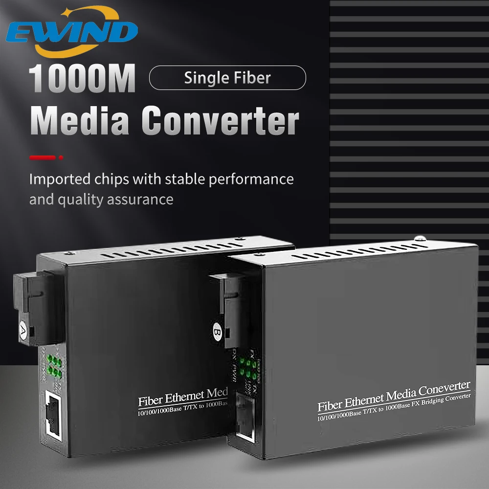 EWIND Gigabit Media Converter Fiber Optic To Rj45 Single Mode Single Fiber Optic Ethernet Switch Transceiver 10/100/1000M 1 Pair