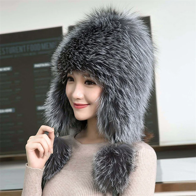 Winter High Quality Leather Straw Hat Women's Outdoor Warmth Windproof Fox Leather Straw Hat Korean Edition Ear Protection Hat