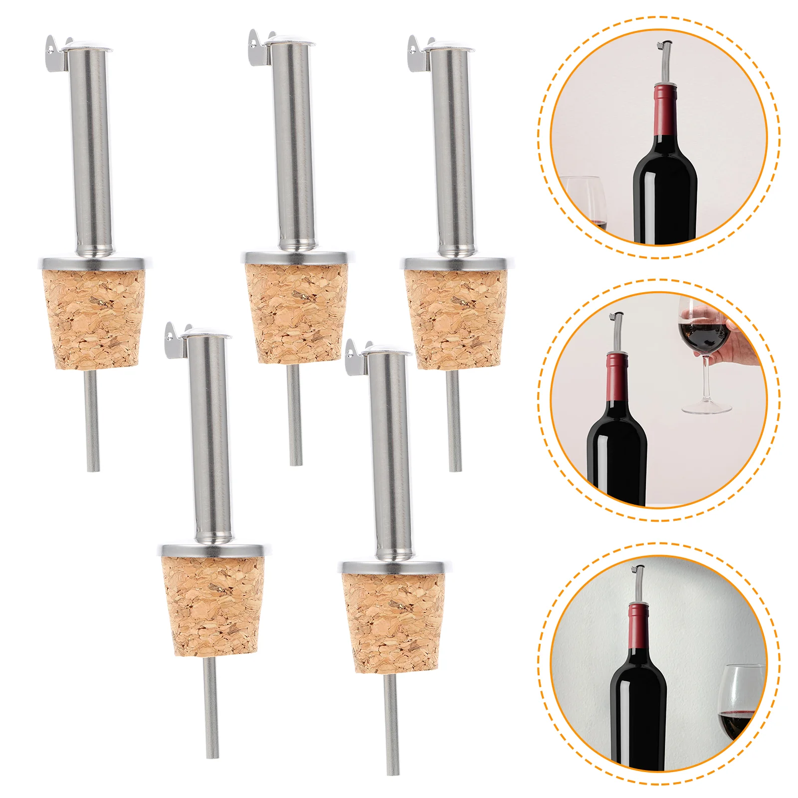 

6 Pcs Cork Pourer Decorating Nozzles Whiskey Pour Spout Stainless Steel Oiler Bottle Cork Stopper Pourers