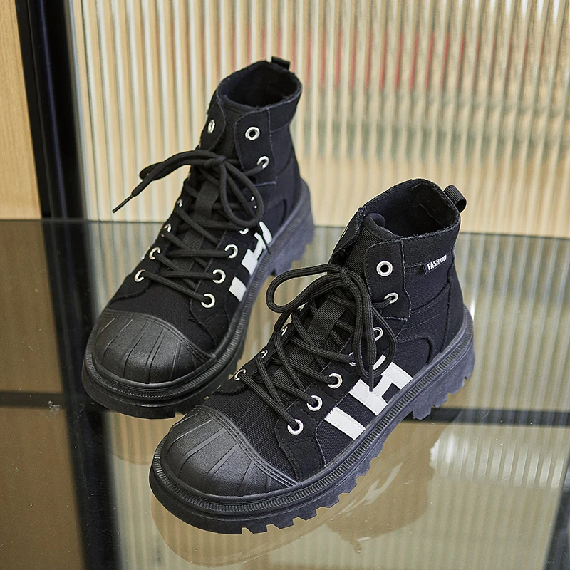 

Fashion Casual Canvas Boots for Women Designer Spring Autumn Platform Shoes Female England Lace Motorcycle Ankle Boots Ladies