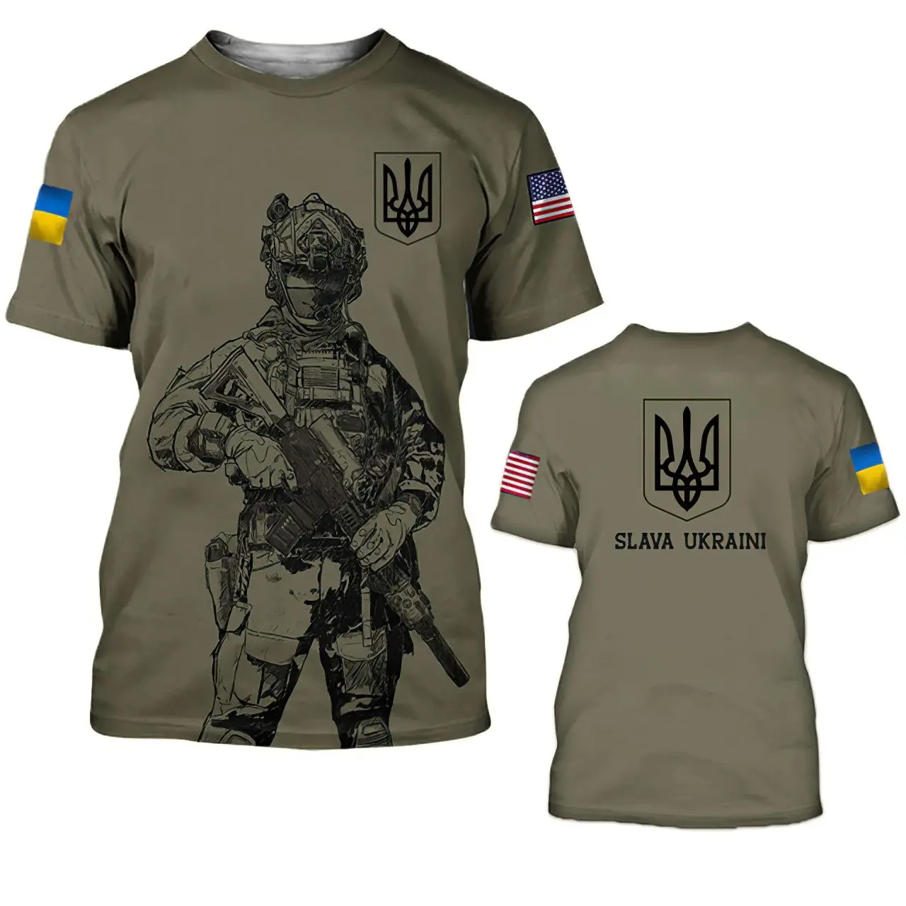 Ukrainian Men's Camo T-Shirt Military Brigade Style Printed T-Shirt  Veterans Army Flag Clothing Oversized Harajuku O-neck Tops