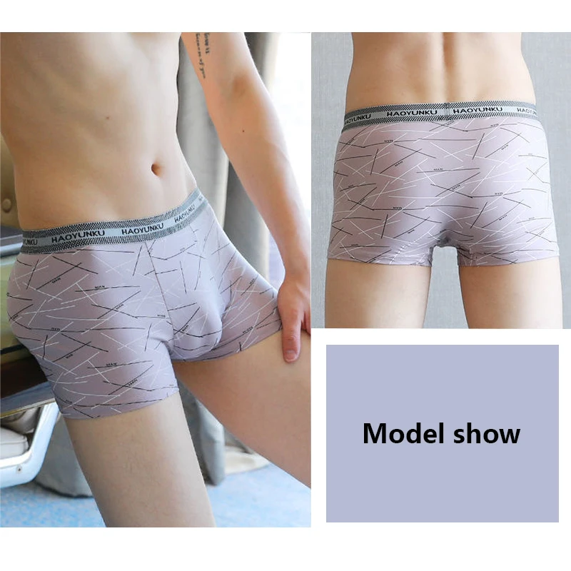 Mens milk silk Boxer Underwear Men Boxers Mens Underpants Male Panties Breathbale Shorts U Convex Pouch Men Printing Boxer