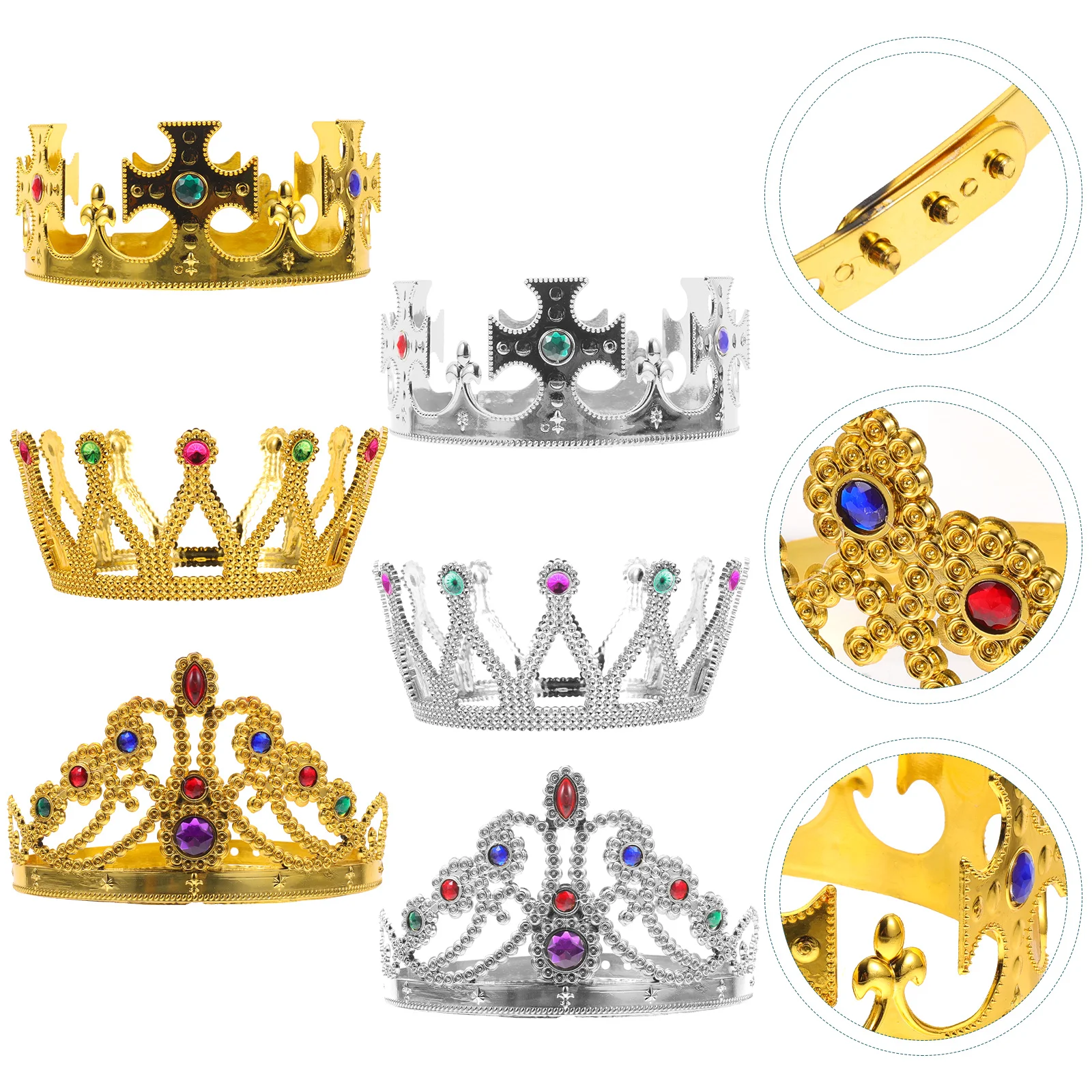 

6 Pcs Crown Headband Headdress Party Prom Baby Princess Costume Plastic Decor Crowns Party's Shiny Child Outfits Men