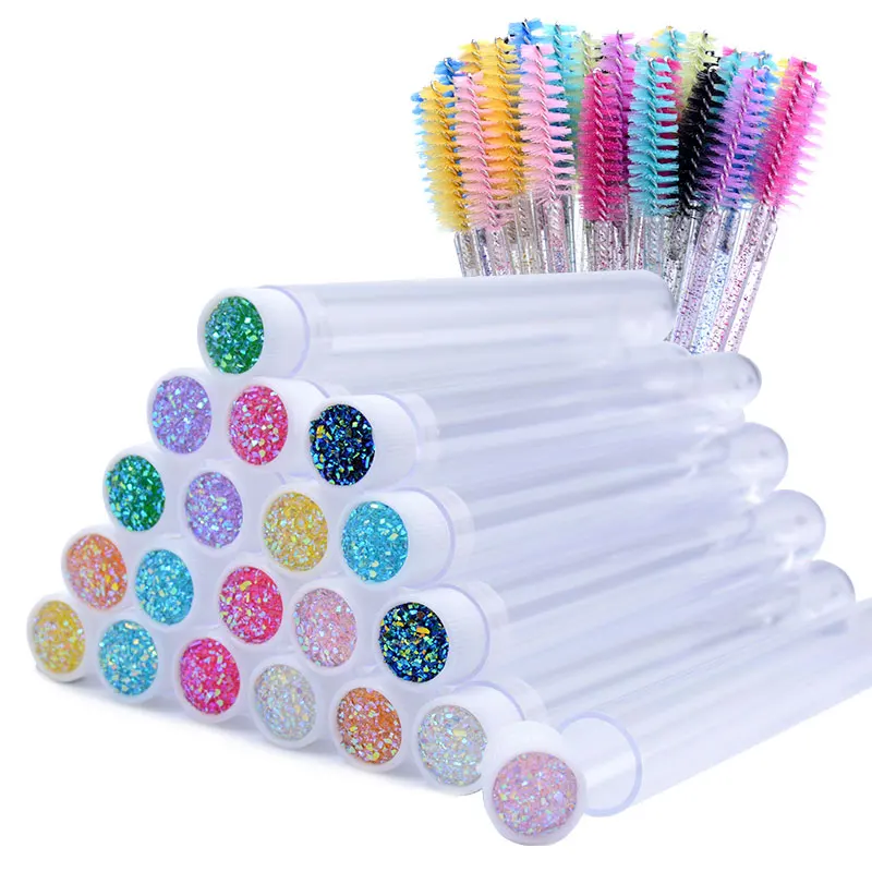 ZXZZS  50Pcs/Lot Wholesale Eyelash Mascara Wands With Tube Glitter Empty Lash Spoolie Brush Containers Eyelash Applicator Case