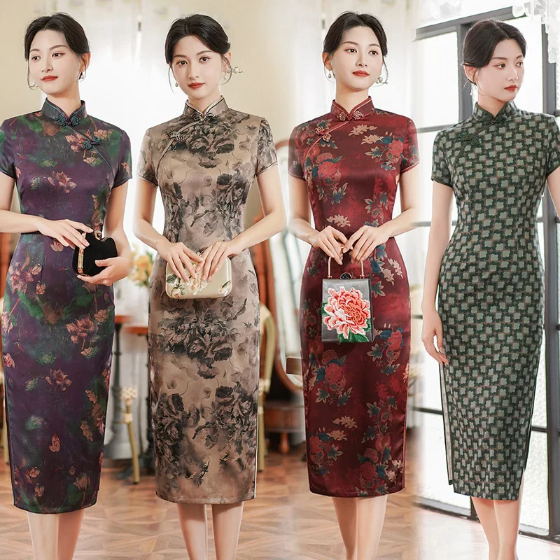 

Женское платье-макси средней длины, облегающее вечернее платье-Ципао в китайском стиле для банкета, лето 2023