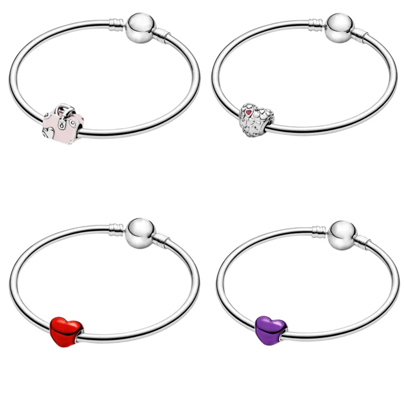 

MC Retro Silver Color 4 Styles Red Purple Pink Enamel Bag Charm Beads Fit Original Pandora Bracelet&Necklace DIY Women Jewelry