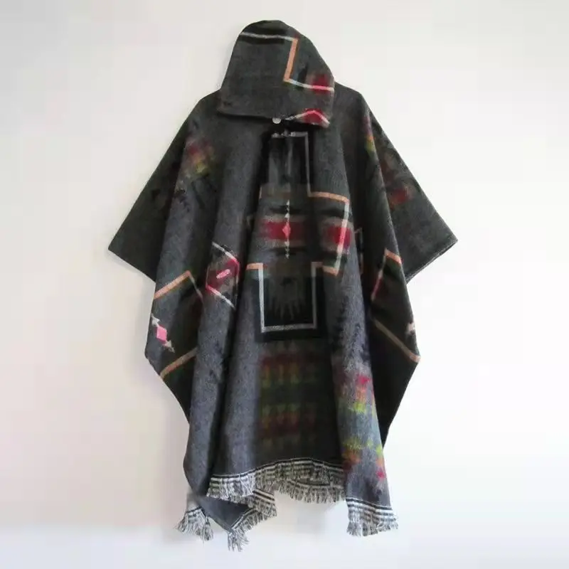 Мужские куртки с кисточками и капюшоном пончо стильный рисунком совы V-образный