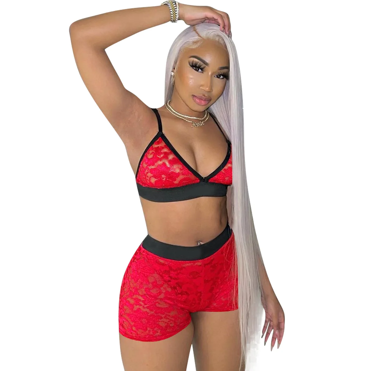 

New Hot Nightclub Design Sexy Bra Tops With Shorts Women Two Piece Sets