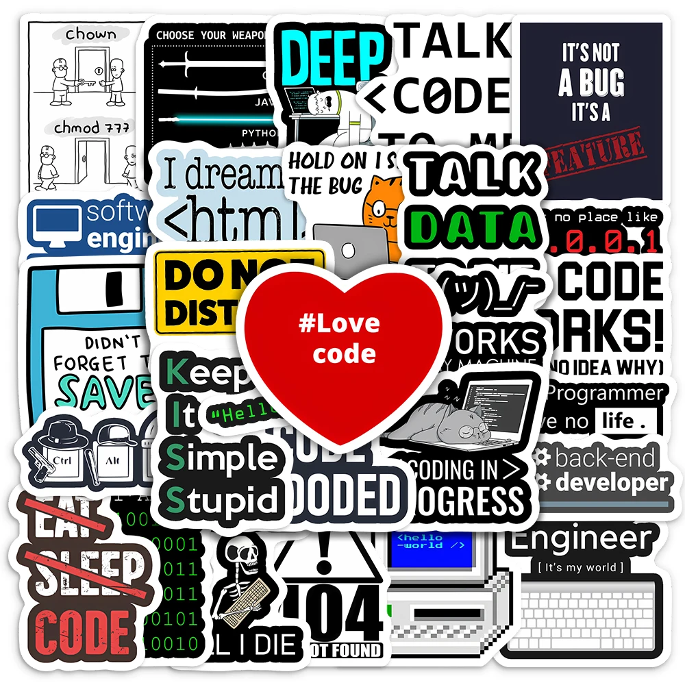 Забавные наклейки для программирования Java JS Php Docker Html Cloud Hacker Development декоративная