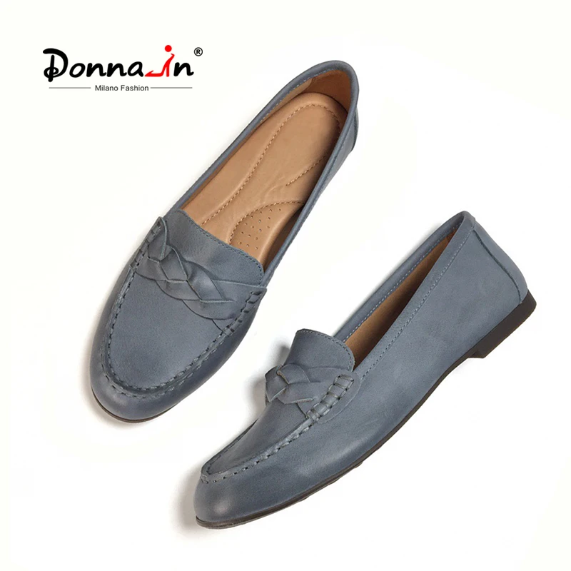 

Donna-in 2022 New Spring Jean Blue Calfskin Casual Loafers Women Soft Rubber Sole Anti-Slip Female Shoes Comfort Real Leather