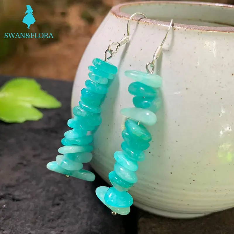 

Natural Amazonite Quartz 925 Sterling Silver Earrings for women Jewelry Gift 100% Genuine Design