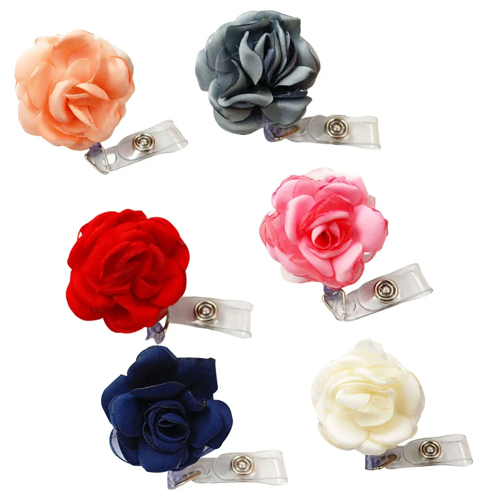 

6pcs Flower Badge Reel Clip ID Name Tag Badge Holder Retractable ID Badge Holder Reel Clip for Men Women Nurse Officer