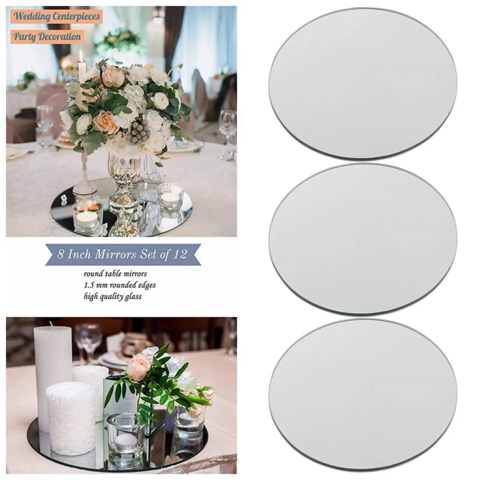 Набор из 3 круглых подсвечников с зеркальной пластиной органайзер для свадебных