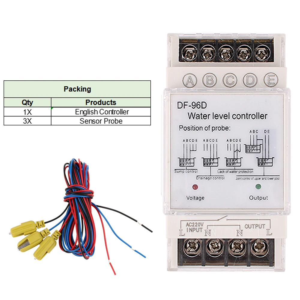 

DF-96D DF-96DS Переключатель контроля уровня воды 20A220V Резервуар для воды Датчик обнаружения уровня жидкости Контроллер водяного насоса Провода 2 м