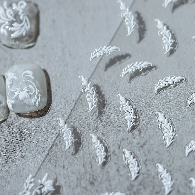 

Рельефы 5D с белыми цветами тотем, мягкие тисненые самоклеящиеся декоративные наклейки для ногтей, 3D наклейки для ногтей, Прямая поставка