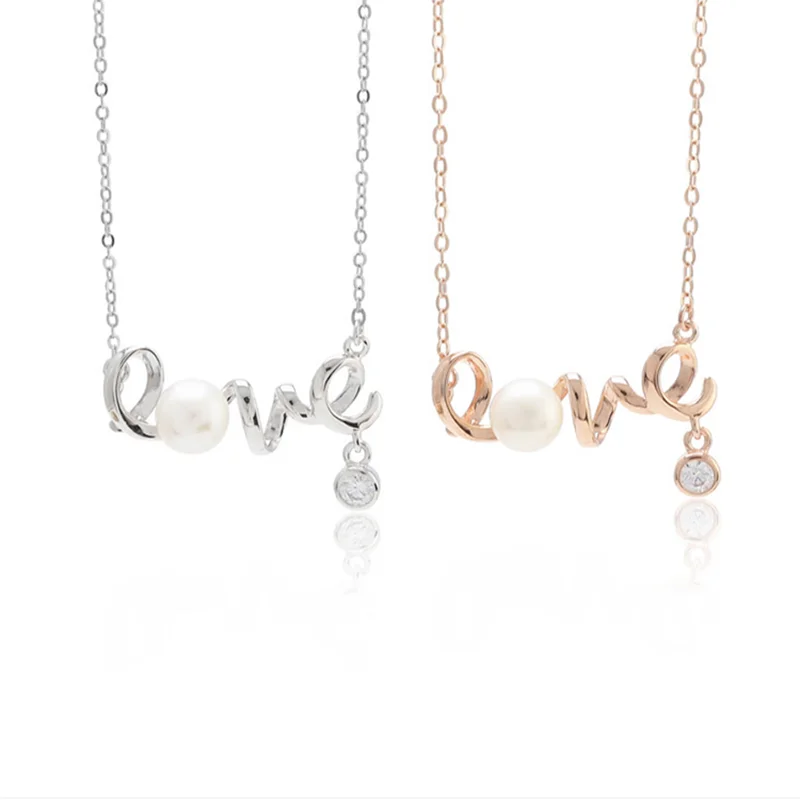 

MeiBaPJ Natural Freshwater Pearl Valentine's Day LOYE Necklace 925 Sterling Silver Fine Wedding Jewelry for Women