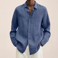 men linen shirts breathable loose casual blouse male spring autumn button new beach style baggy tops handsome man shirts