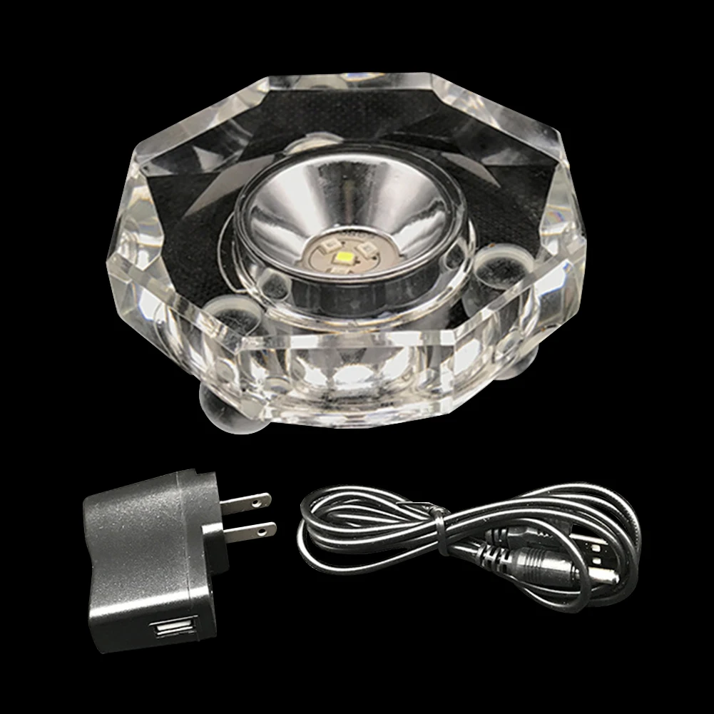 

For 3D Glass Octagon Multi Color Home Decor Crystal LED Light Base Display Stand Centerpiece Plug And Play Illuminated Support