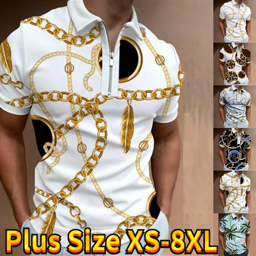 

3d Print Zipper Lapel Pullover Summer Fashion T-shirt Men's Street Casual Style Short Sleeve Polo Shirt Men's Retro Top XS-8XL