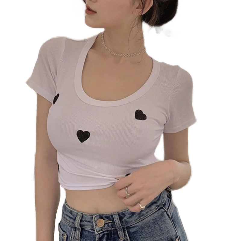 

All-match Solid Crop Tops Shirt Women Stretchy Short Sleeve O Neck Summer Casual Crop Tees Loose Comfy for Girls Student