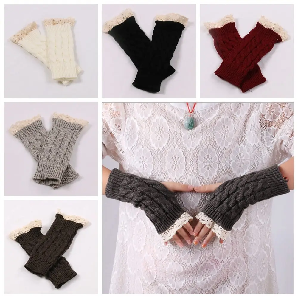 

Lace Winter Gloves Simple Outdoor Riding Mittens Touch Screen Half Finger Gloves Windproof Korean Style Wool Gloves Men
