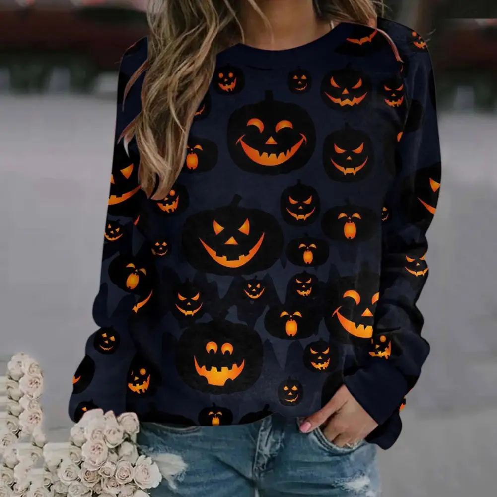 

Sweatshirt O Neck Moon All Match Cute Print Festive Halloween Sweatshirt Halloween Sweatshirt for Home