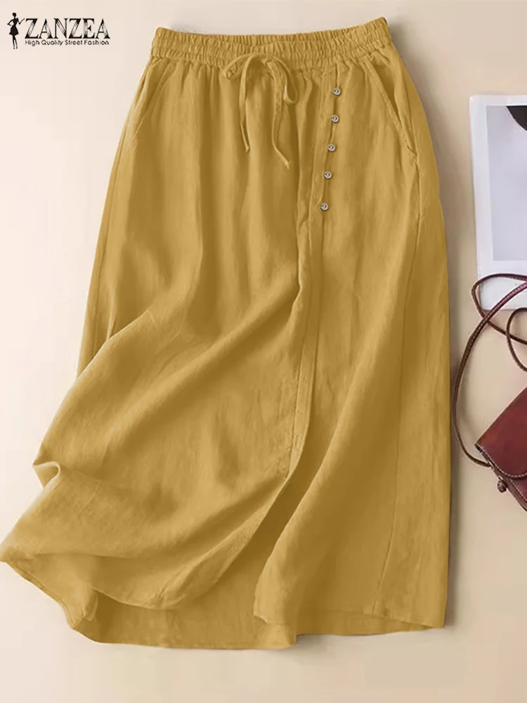 Юбка ZANZEA Женская длинная эластичная с завышенной талией однотонная элегантная