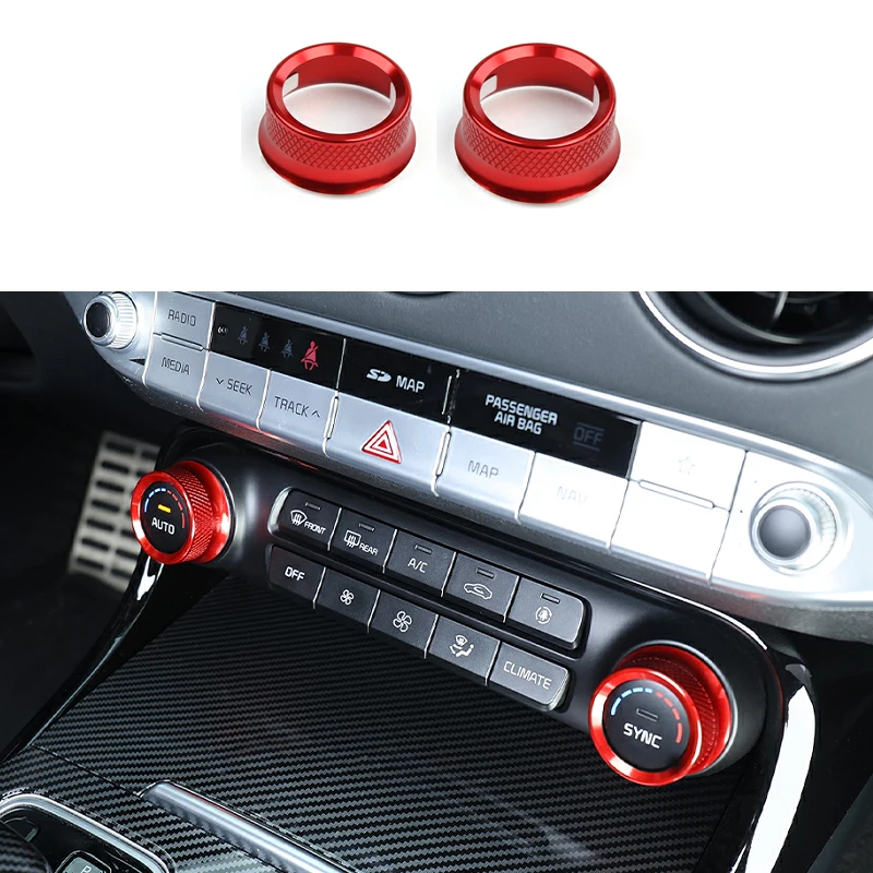 

Аксессуары для салона: 2 шт. накладки на ручки регулировки кондиционера из алюминиевого сплава для Kia Stinger 2018-2023